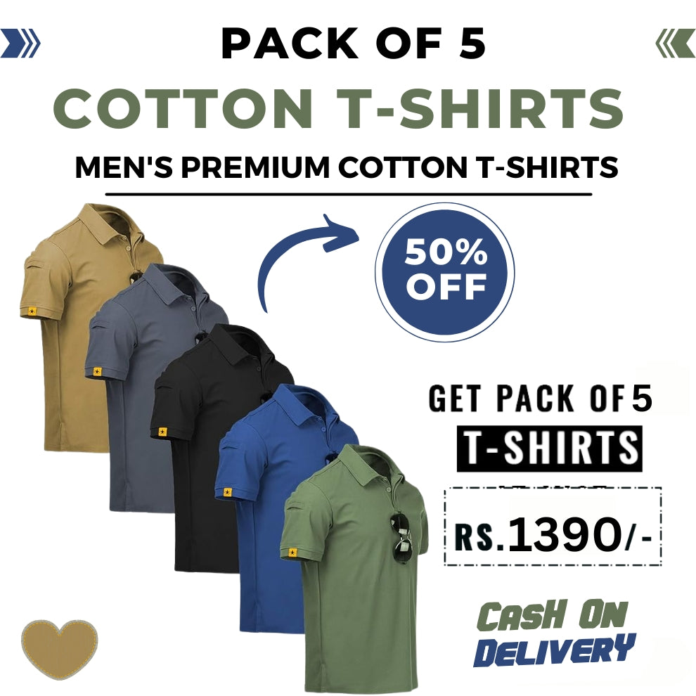 Men's Polo Premium Cotton T-Shirts | Pack of 5