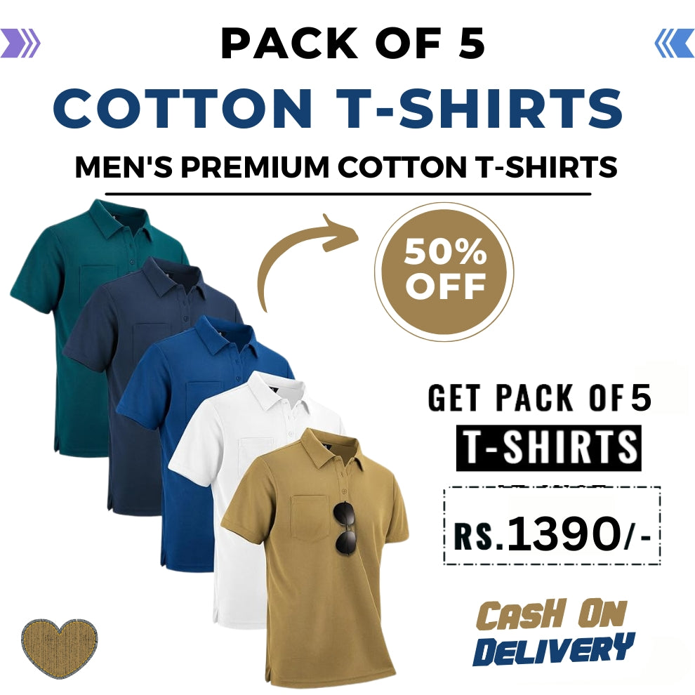 Men's Polo Premium Cotton T-Shirts | Pack of 5