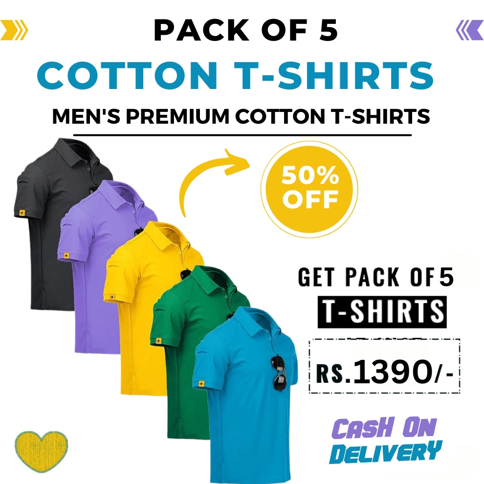 Men's Polo Premium Cotton T-Shirts | Pack of 5