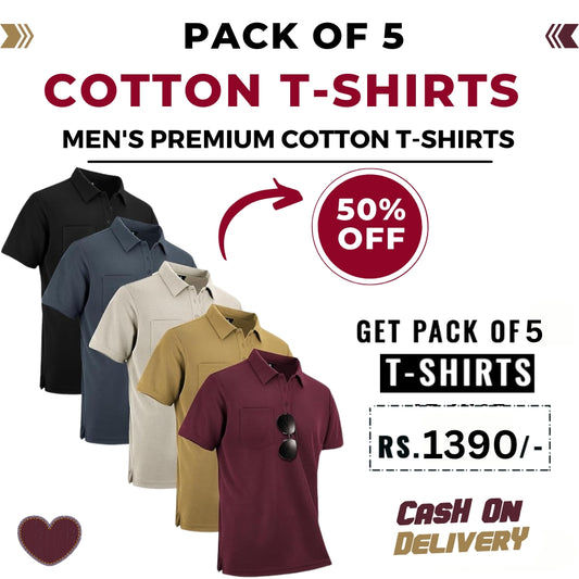 Men's Polo Premium Cotton T-Shirts | Pack of 5