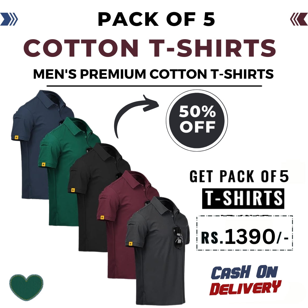 Men's Polo Premium Cotton T-Shirts | Pack of 5