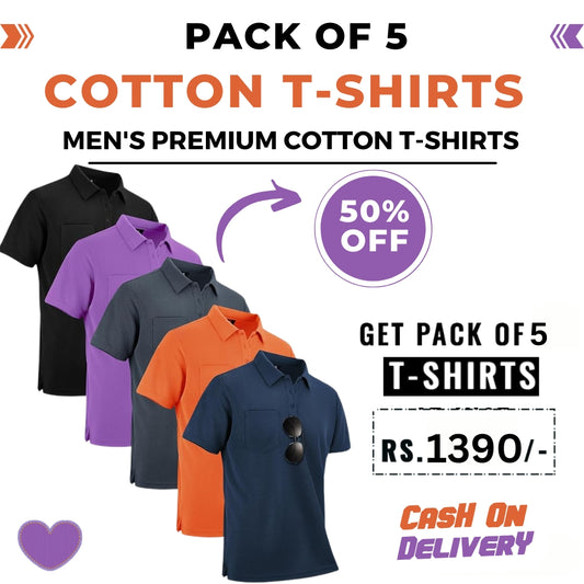 Men's Polo Premium Cotton T-Shirts | Pack of 5