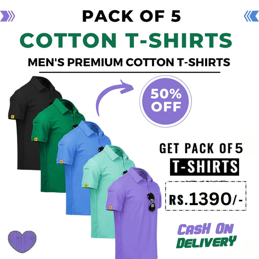 Men's Polo Premium Cotton T-Shirts | Pack of 5