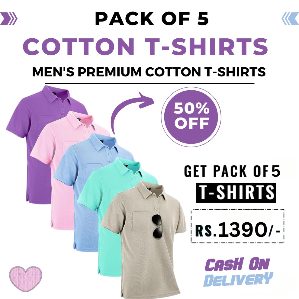 Men's Polo Premium Cotton T-Shirts | Pack of 5